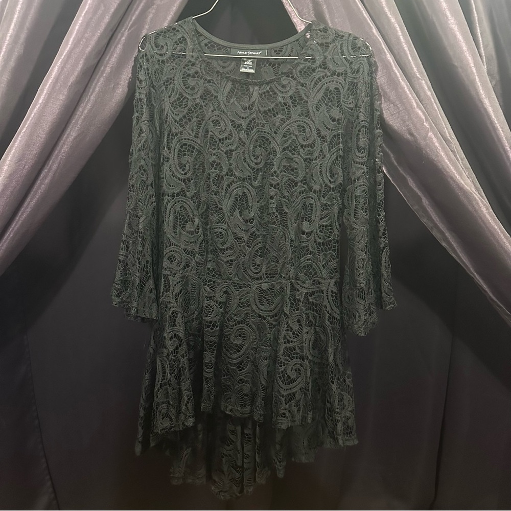Ashley Stewart lace black top with flared sleeves Sz 12